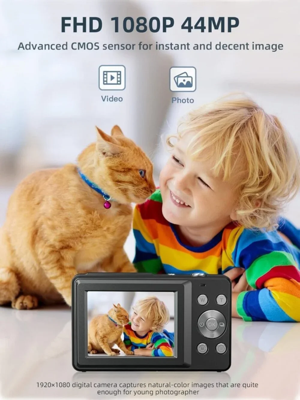 FHD 1080P Digital Point & Shoot Camera, 16X Zoom, Compact, Anti-Shake, 32GB Card
